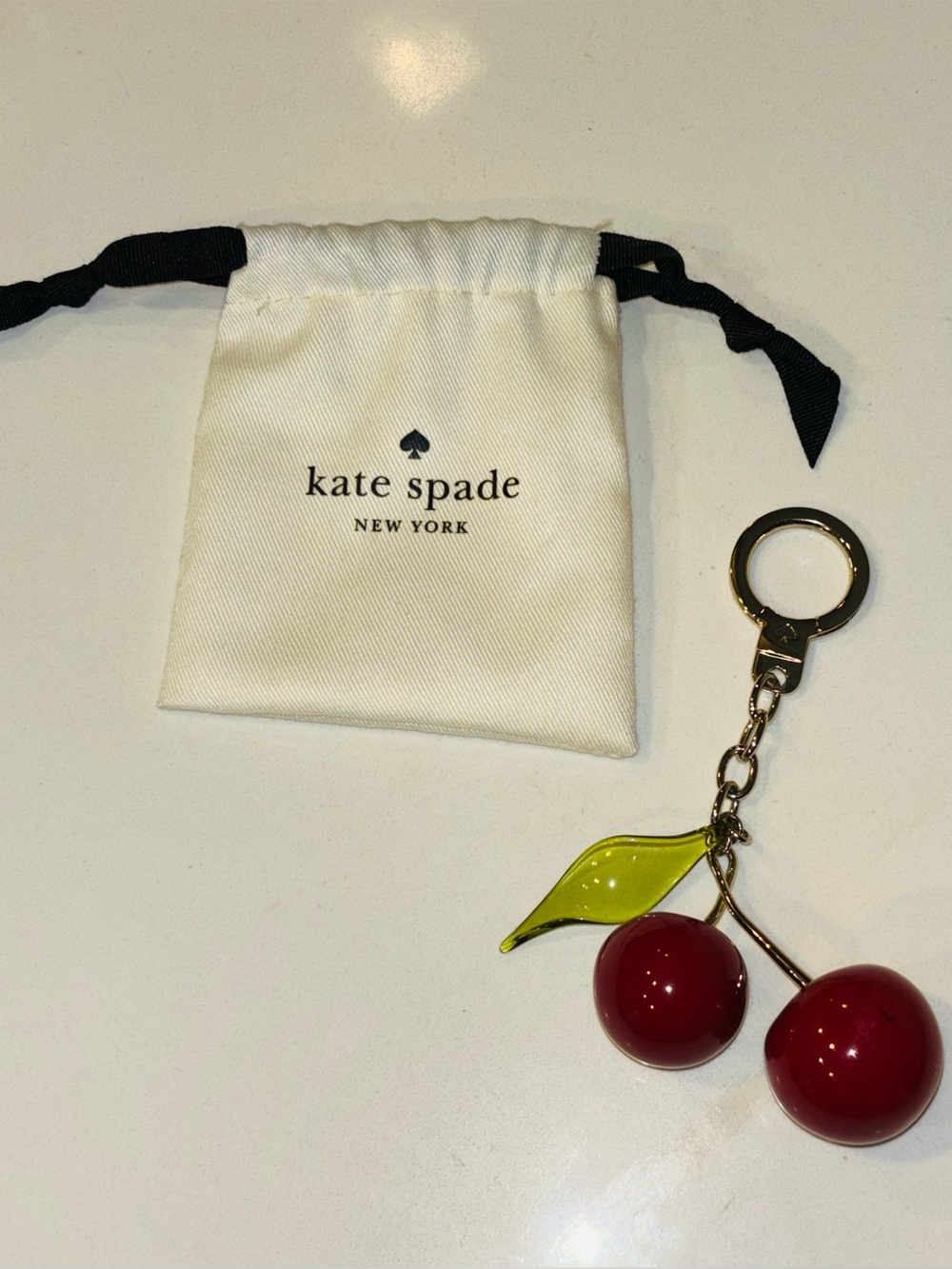 kate spade New York Cherry Keyring - Red & Green with dust bag